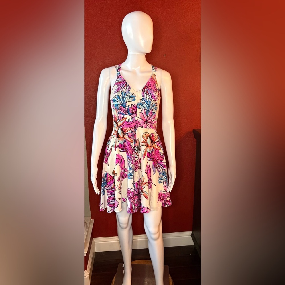 Amanda Uprichard Silk Floral Mini Dress P XS Crisscross Back Tropical Print